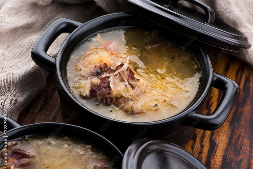 Cabbage soup with meat. Farm-style Cabbage soup with meat. Farm-style