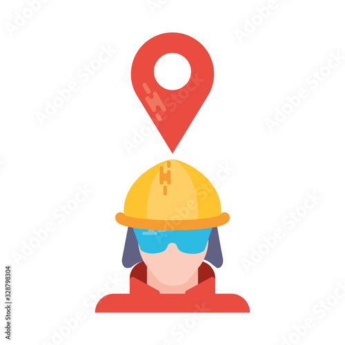 man with safety helmet and tag on white background