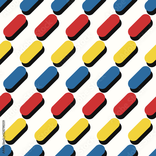 vector modern multi askew rounded rectangle and shadow seamless pattern on white