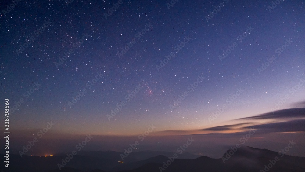 Stars and the Milky Way in the dark night sky are very beautiful.