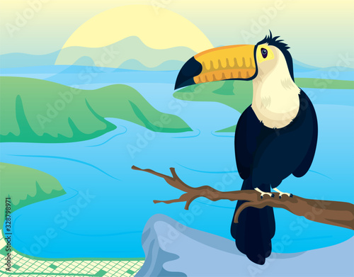 brazil carnival poster with toucan and landscape