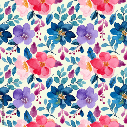 colorful watercolor with floral bloosom seamless pattern photo