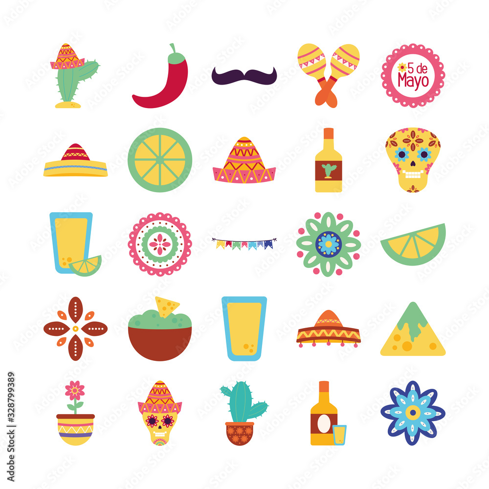 Mexican flat style icon set vector design Mexican flat style icon set vector design