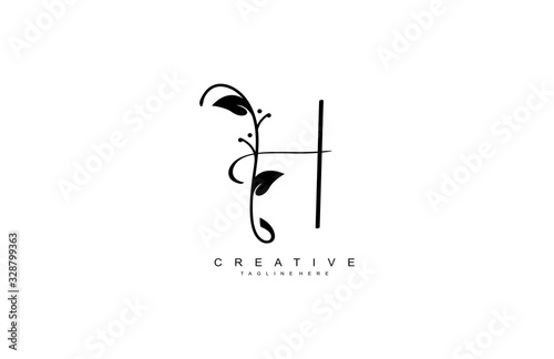 Letter H Minimalist Thin Flourishes Typography Logo