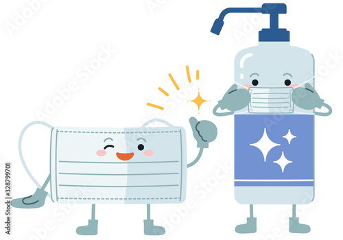 マスク　消毒液　子供向けのかわいいキャラクター　感染予防