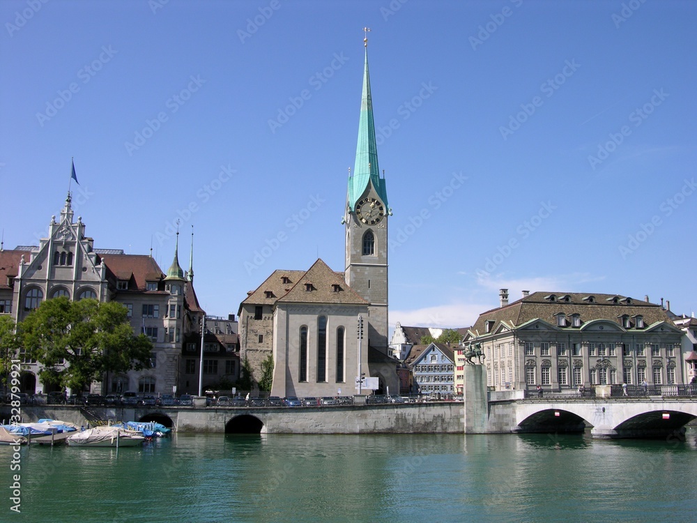 Zurich, Switz., Cityscape with Fraumunster Church Zurich, Switz., Cityscape with Fraumunster Church