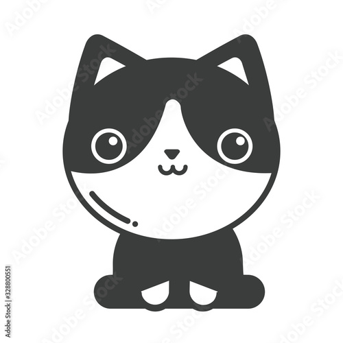 cute cat on white background, line style icon