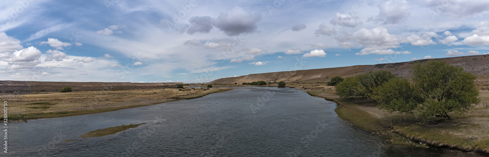 Landscape on the Senguer River in the province of Chubut, Patagonia, Argentina