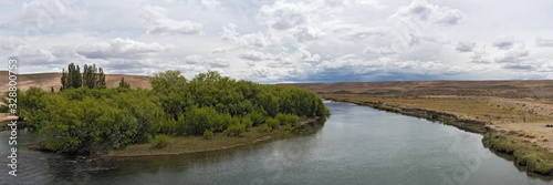 Landscape on the Senguer River in the province of Chubut  Patagonia  Argentina