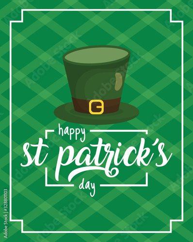 happy st patricks day card with leprechaun hat