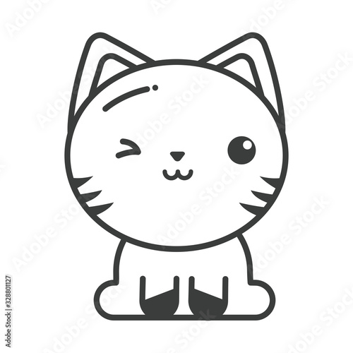 cute cat on white background, line style icon