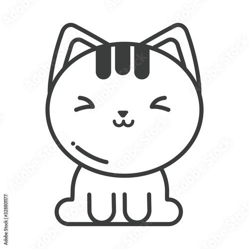 cute cat on white background, line style icon