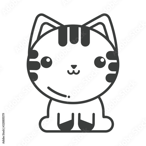 cute cat on white background, line style icon