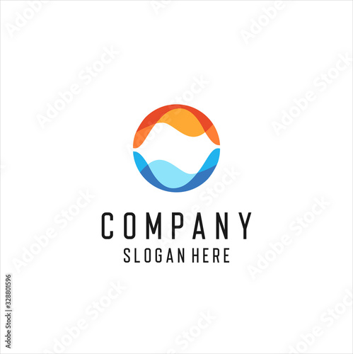 sunrise logo design, sun water icon, sunrise circular vector design in ocean scenic