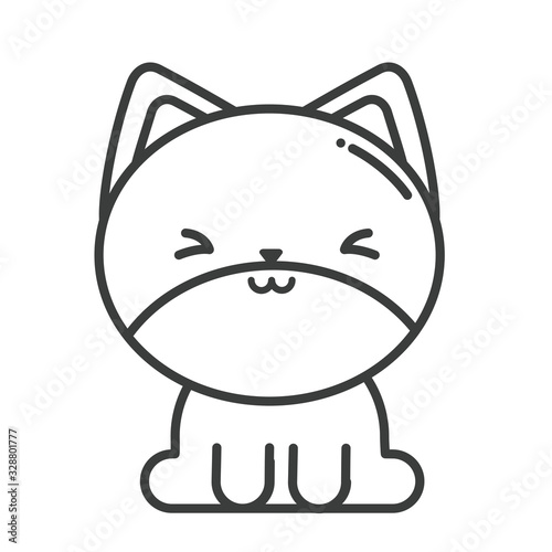 cute cat on white background, line style icon
