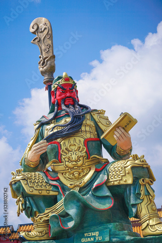 Guan Yu. According to Chinese folklore and religion, Guan Yu is a god of war. His famous characteristics are including honest, loyal and righteous. photo