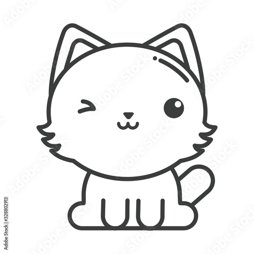 cute cat on white background, line style icon