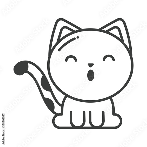 cute cat on white background, line style icon