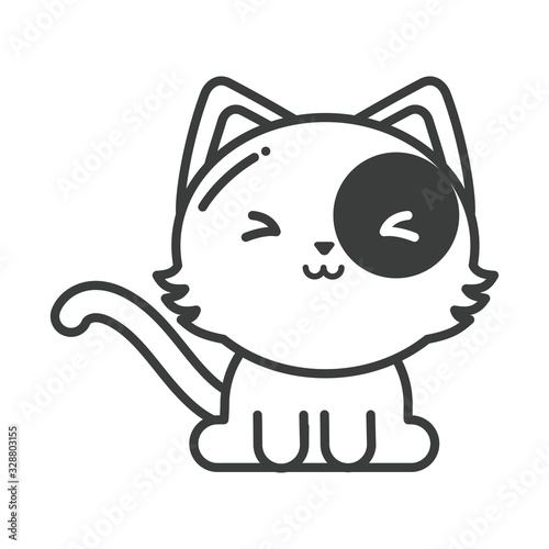 cute cat on white background, line style icon