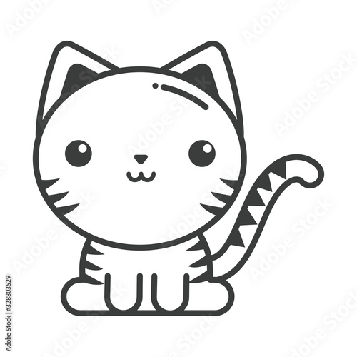 cute cat on white background, line style icon