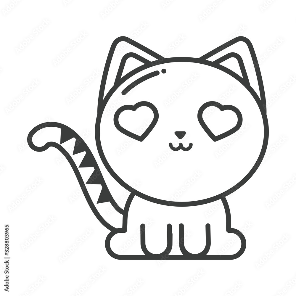 Fototapeta premium cute cat on white background, line style icon