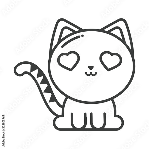 cute cat on white background, line style icon