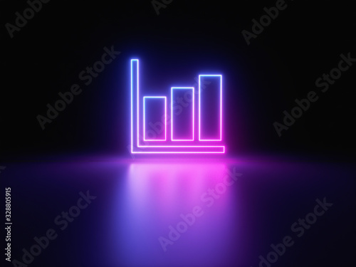 Blue and purple neon light icon isolated in black background. Vibrant colors, laser show. 3d rendering - illustration.
