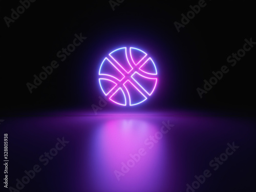 Blue and purple neon light icon isolated in black background. Vibrant colors, laser show. 3d rendering - illustration.