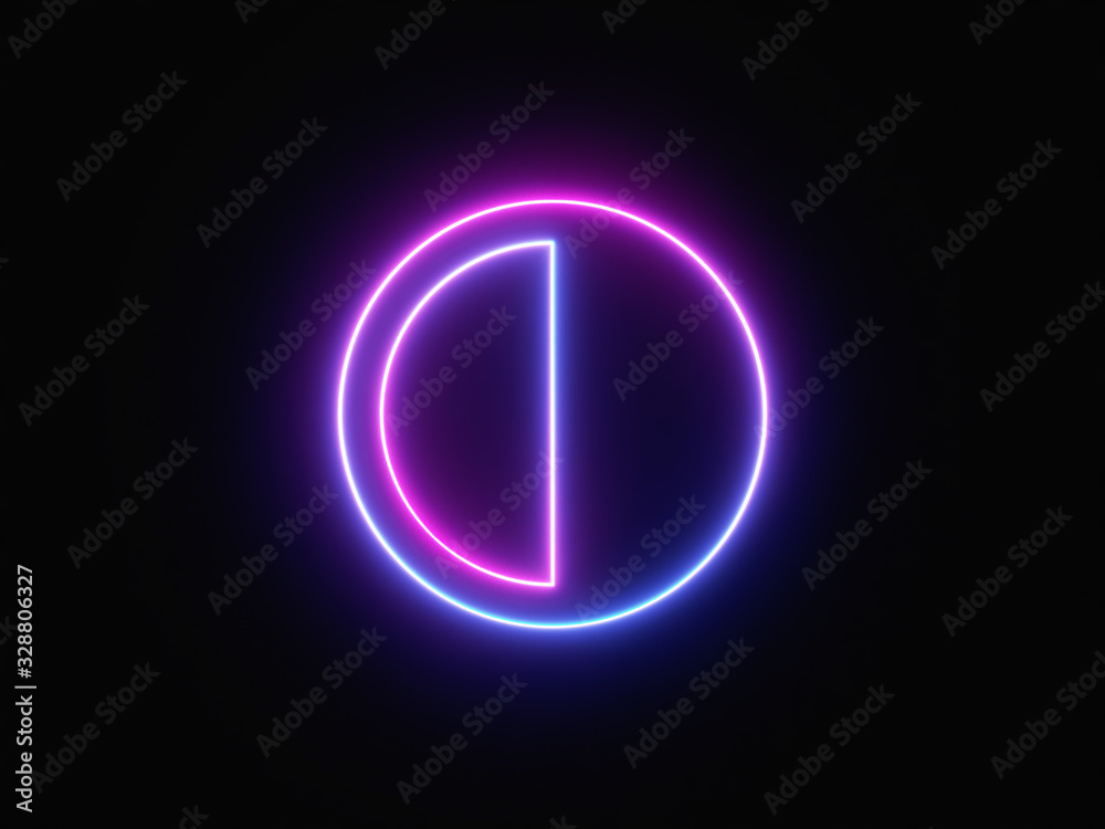 Blue and purple neon light icon isolated in black background. Vibrant colors, laser show. 3d rendering - illustration. Blue and purple neon light icon isolated in black background. Vibrant colors, laser show. 3d rendering - illustration.