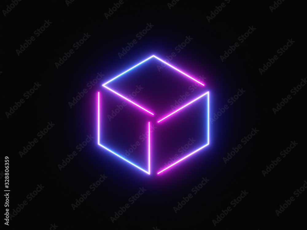 Blue and purple neon light icon isolated in black background. Vibrant colors, laser show. 3d rendering - illustration. Blue and purple neon light icon isolated in black background. Vibrant colors, laser show. 3d rendering - illustration.