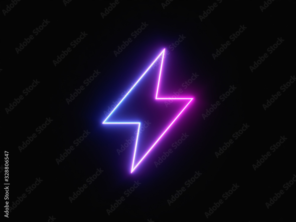 Blue and purple neon light icon isolated in black background. Vibrant colors, laser show. 3d rendering - illustration. Blue and purple neon light icon isolated in black background. Vibrant colors, laser show. 3d rendering - illustration.