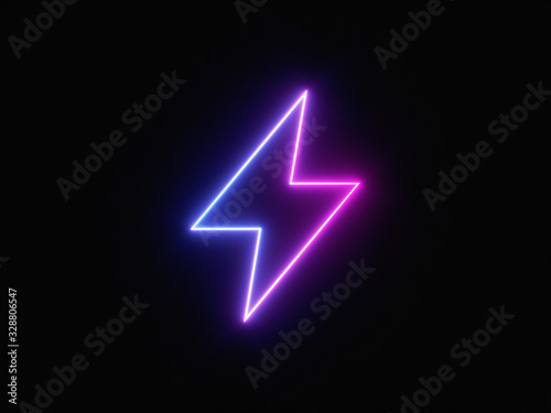 Blue and purple neon light icon isolated in black background. Vibrant colors, laser show. 3d rendering - illustration.