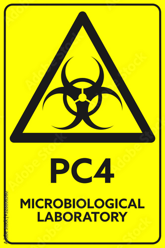 PC4 Microbiological Laboratory. Yellow Safety Sign. Flat style. 