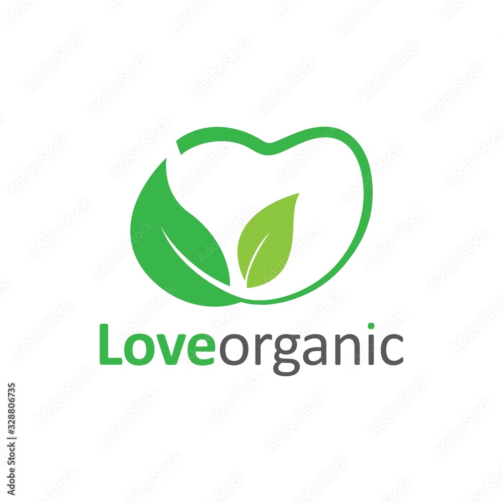 love organic logo with green leaf love organic logo with green leaf