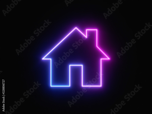Blue and purple neon light icon isolated in black background. Vibrant colors, laser show. 3d rendering - illustration.