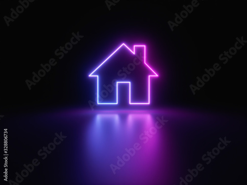 Blue and purple neon light icon isolated in black background. Vibrant colors, laser show. 3d rendering - illustration.