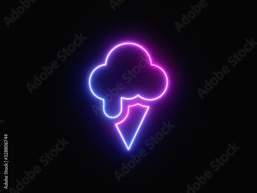 Blue and purple neon light icon isolated in black background. Vibrant colors, laser show. 3d rendering - illustration. photo