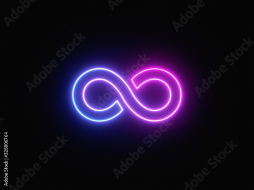 Blue and purple neon light icon isolated in black background. Vibrant colors, laser show. 3d rendering - illustration.