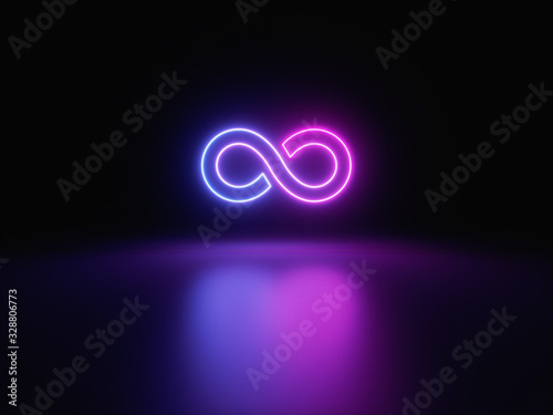 Blue and purple neon light icon isolated in black background. Vibrant colors, laser show. 3d rendering - illustration.
