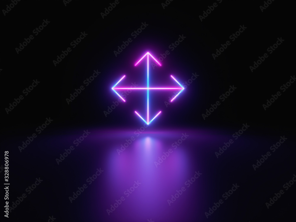 Blue and purple neon light icon isolated in black background. Vibrant colors, laser show. 3d rendering - illustration.