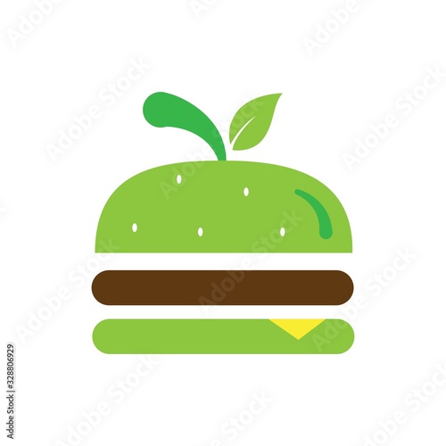 Healthy burger logo with green leaf