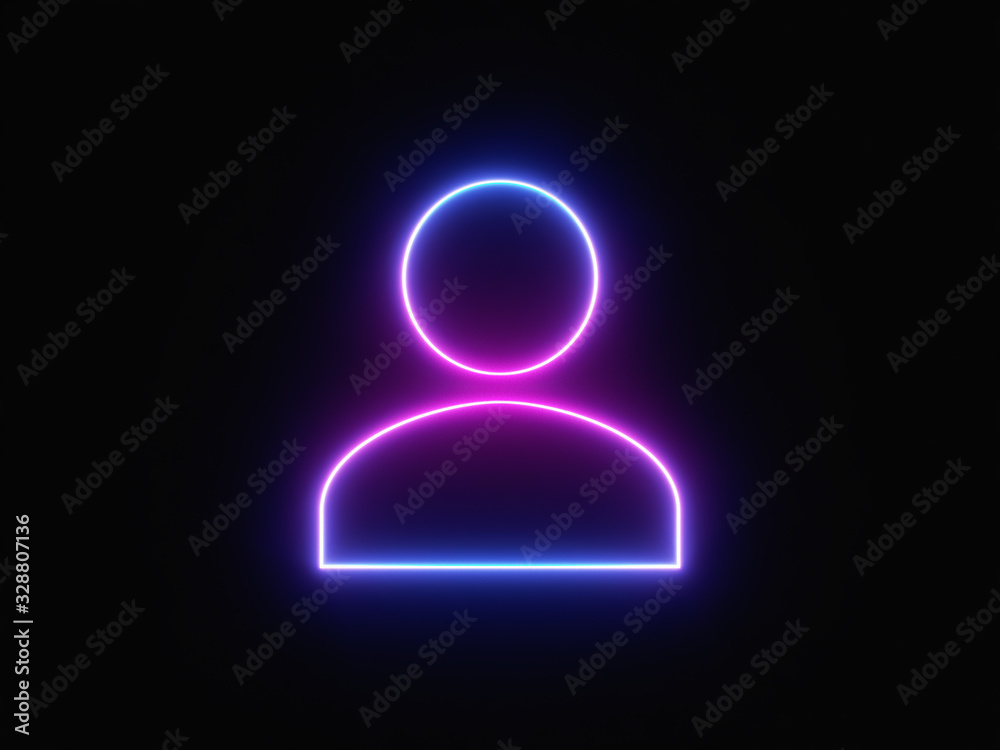 Blue and purple neon light icon isolated in black background. Vibrant colors, laser show. 3d rendering - illustration. Blue and purple neon light icon isolated in black background. Vibrant colors, laser show. 3d rendering - illustration.