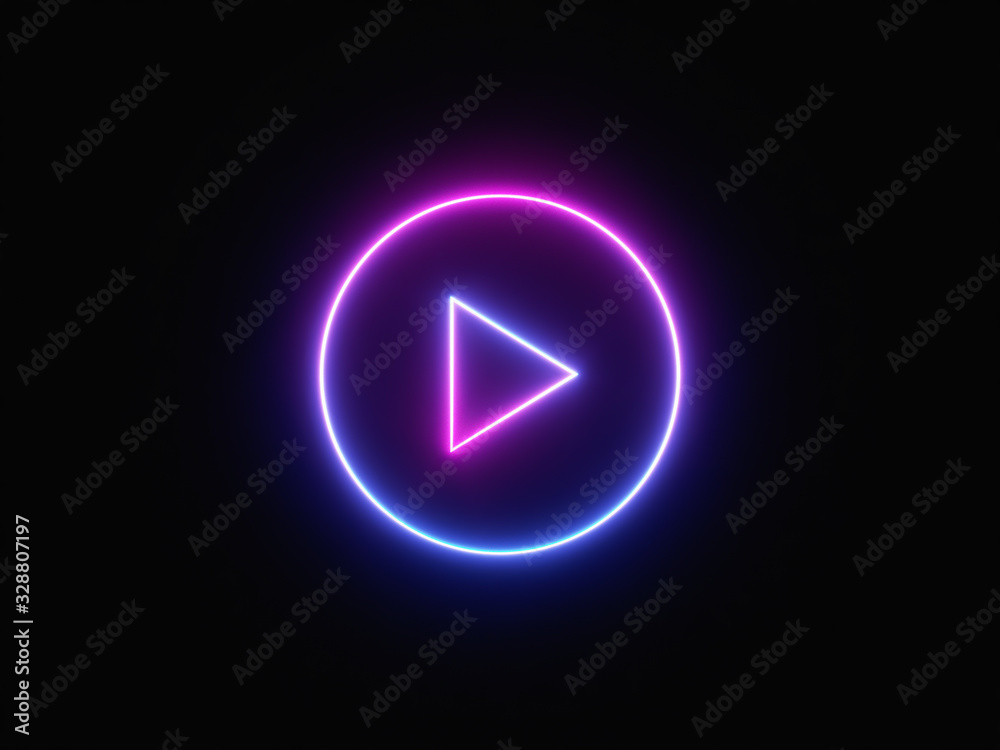 Blue and purple neon light icon isolated in black background. Vibrant colors, laser show. 3d rendering - illustration. - obrazy, fototapety, plakaty 