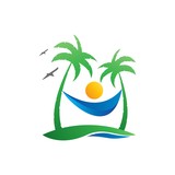 Beach logo with palm tree and sun