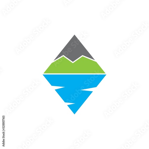 Travel logo with mountain and water