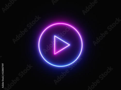 Blue and purple neon light icon isolated in black background. Vibrant colors, laser show. 3d rendering - illustration. photo