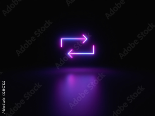 Blue and purple neon light icon isolated in black background. Vibrant colors, laser show. 3d rendering - illustration.