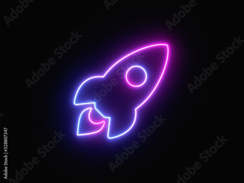 Blue and purple neon light icon isolated in black background. Vibrant colors, laser show. 3d rendering - illustration.