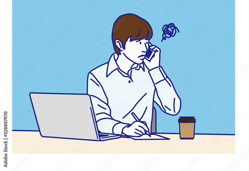 Man working with laptop Troubled, Vector illustration Man working with laptop Troubled, Vector illustration