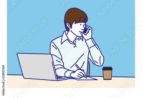Man working with laptop , Vector illustration